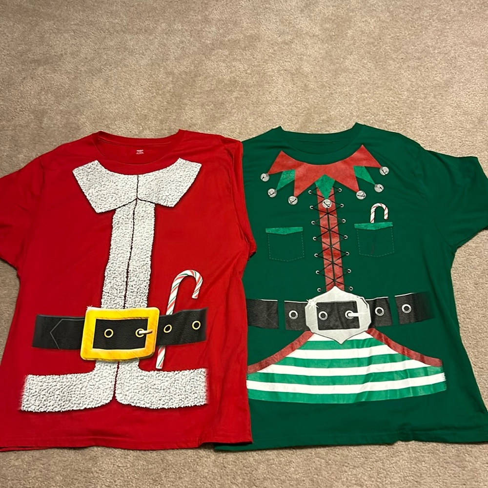 Santa & Elf t-shirts, size xl both